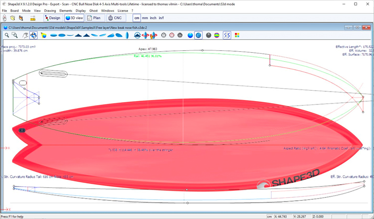 Shape 3D: a popular CAD software in the surfboard manufacturing industry | Still: Shape 3D